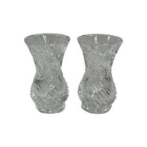 Vintage Edinburg Crystal Mini Bud Vase Set of 2 Clear Decorative Swirl 4” Tall